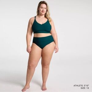 CALIA Wide Banded High Rise High Leg Swim Bottoms Sea Green Sz XXL NWT